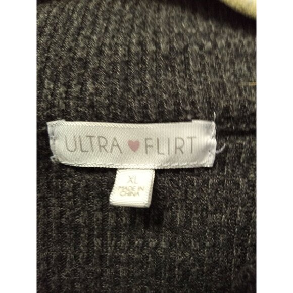 Women's Ultra Flirt Ribbed Grey V-Neck Top Size XL - Picture 3 of 4